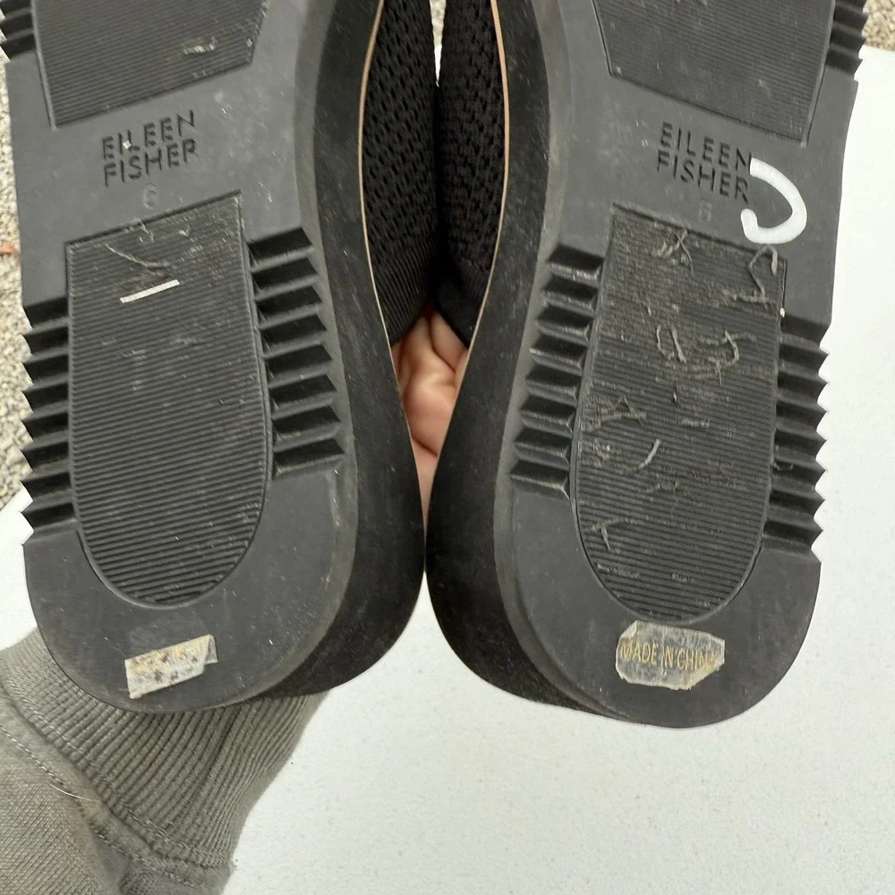 Eileen Fisher Telly Recycled Stretch Knit Wedge Sandal Sz 6‎ Slip On Black Rare